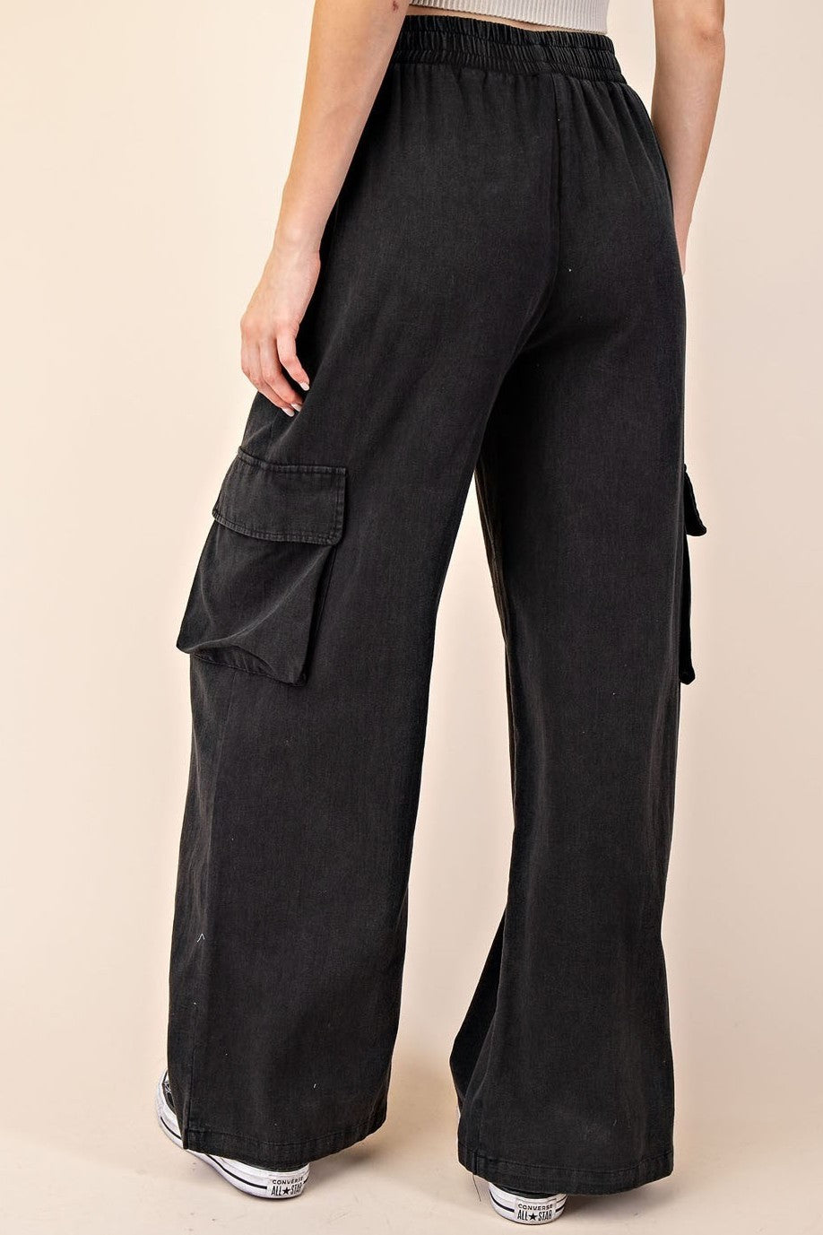 •LARA• mineral washed cotton cargo pants