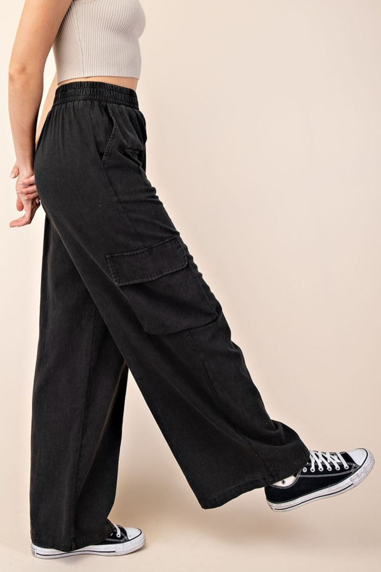 •LARA• mineral washed cotton cargo pants