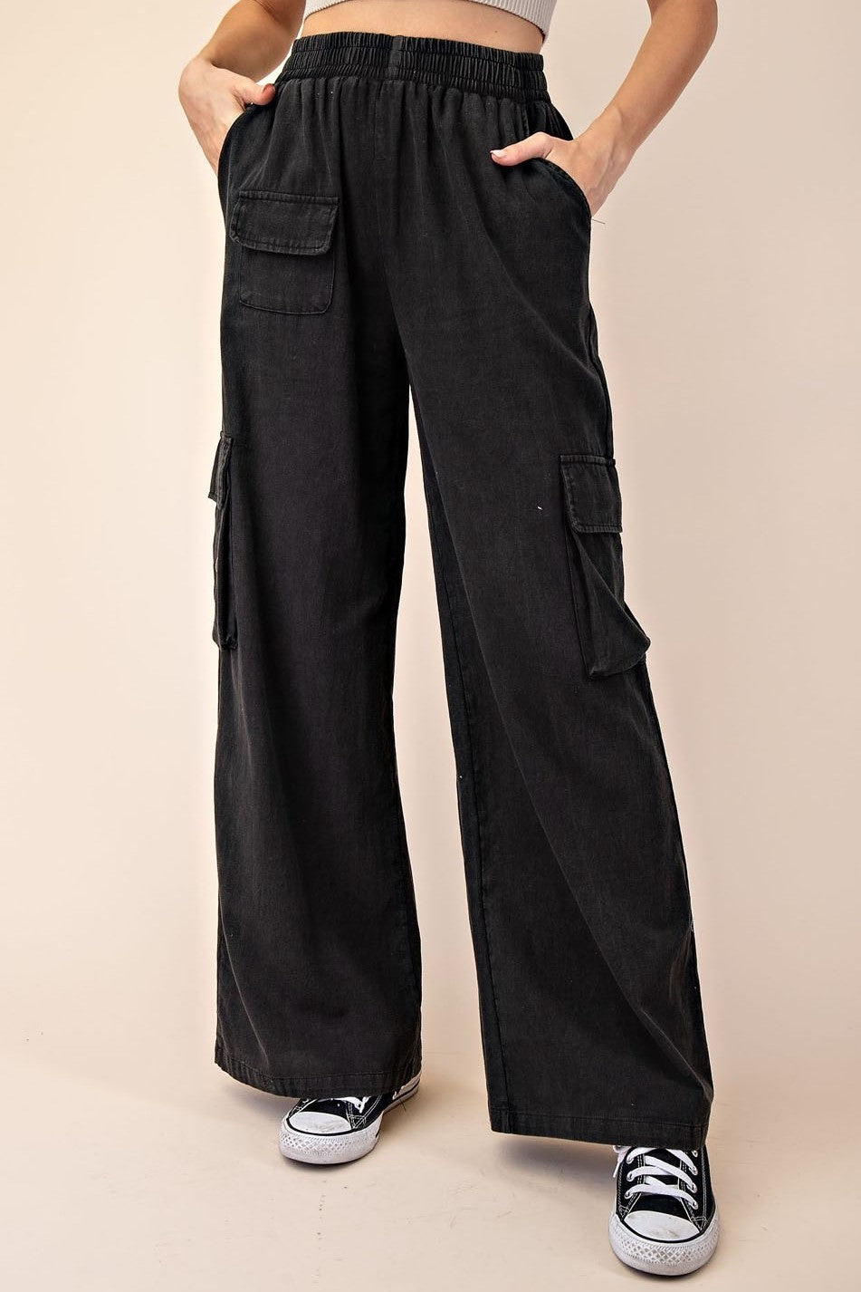 •LARA• mineral washed cotton cargo pants
