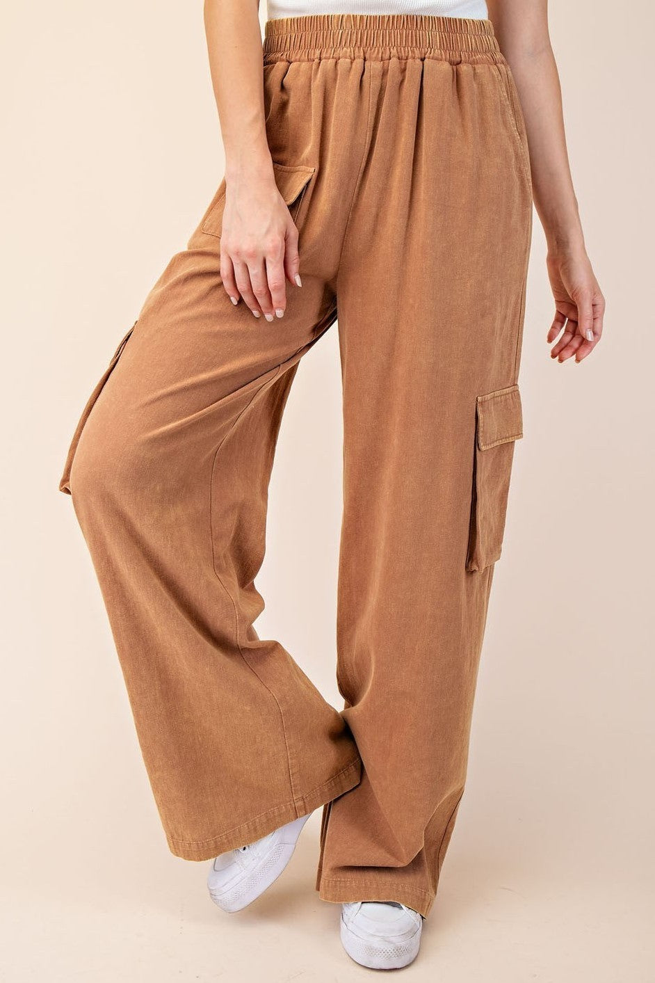 •LARA• mineral washed cotton cargo pants