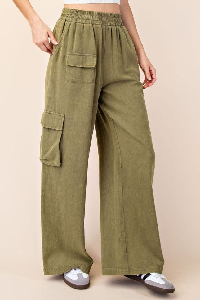 •LARA• mineral washed cotton cargo pants