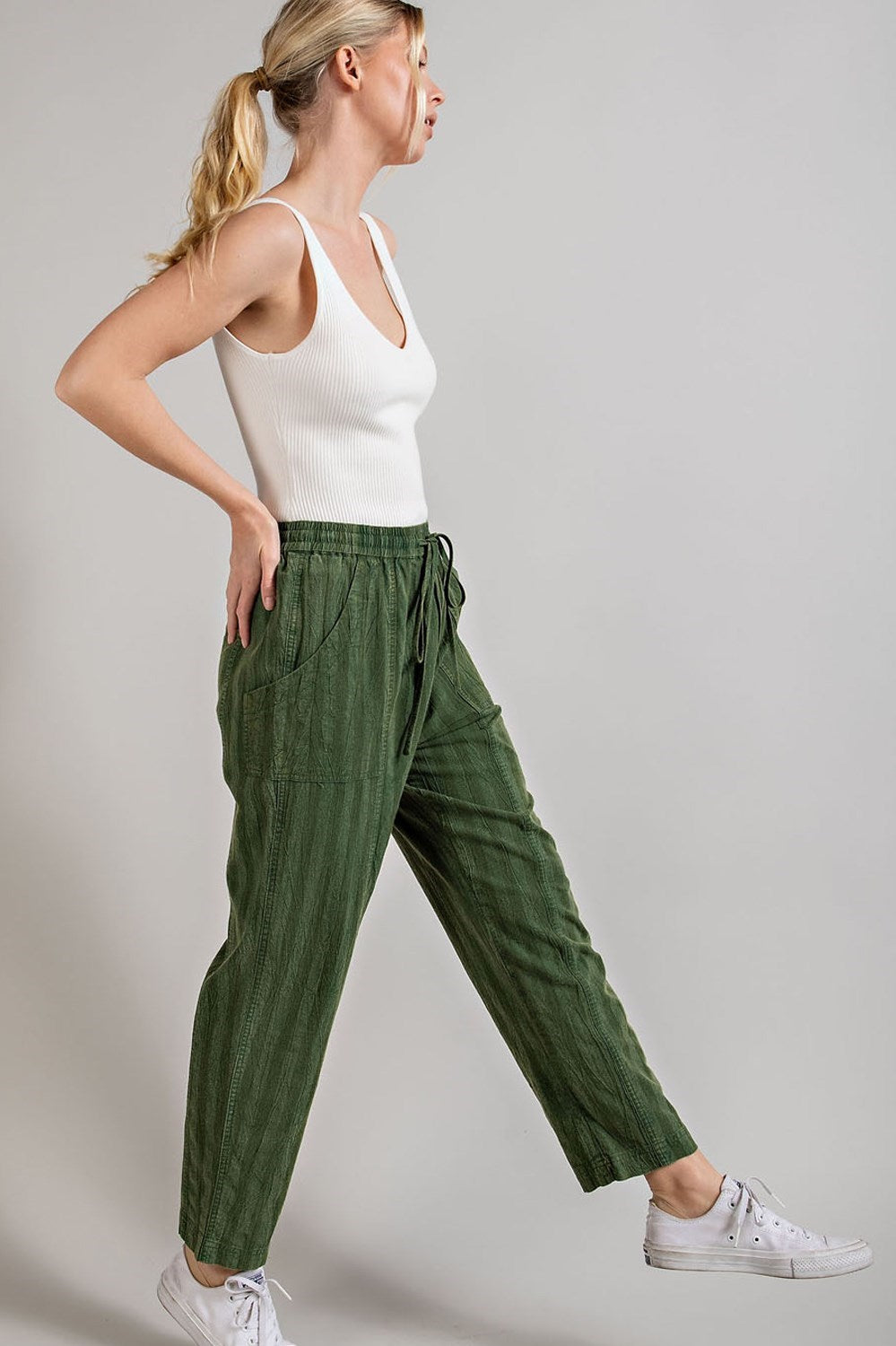 •LYDIA• striped mineral washed cotton blend pants