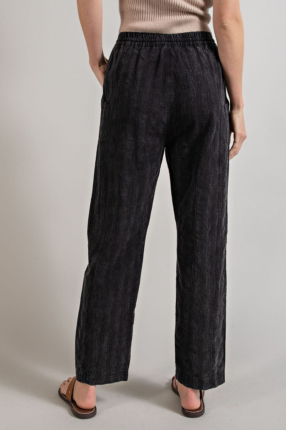 •LYDIA• striped mineral washed cotton blend pants