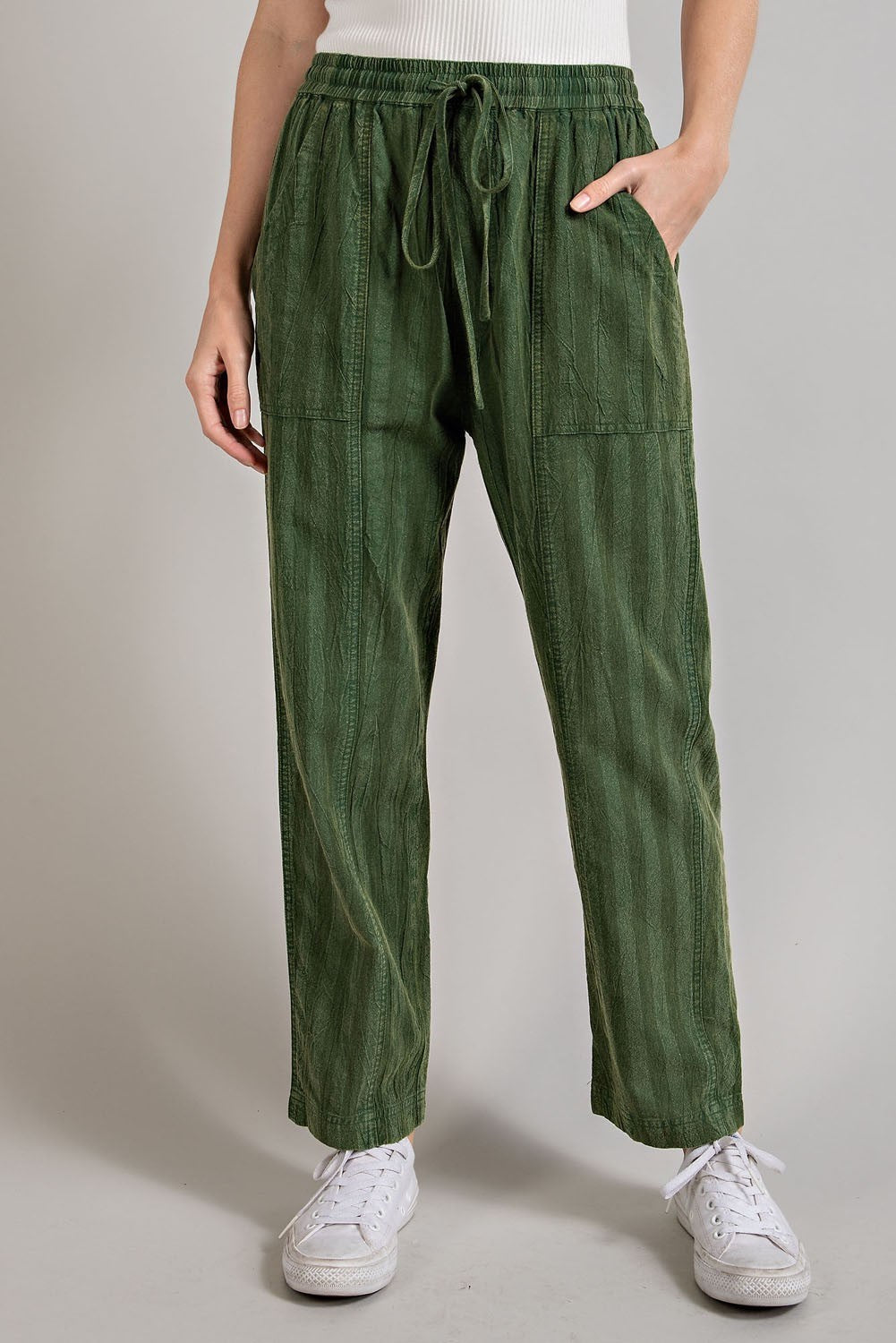 •LYDIA• striped mineral washed cotton blend pants