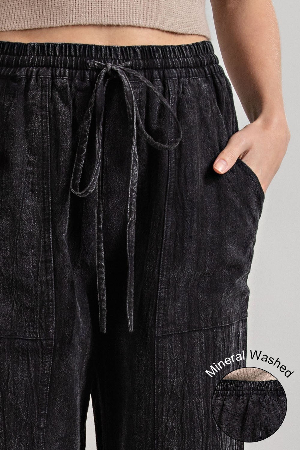 •LYDIA• striped mineral washed cotton blend pants