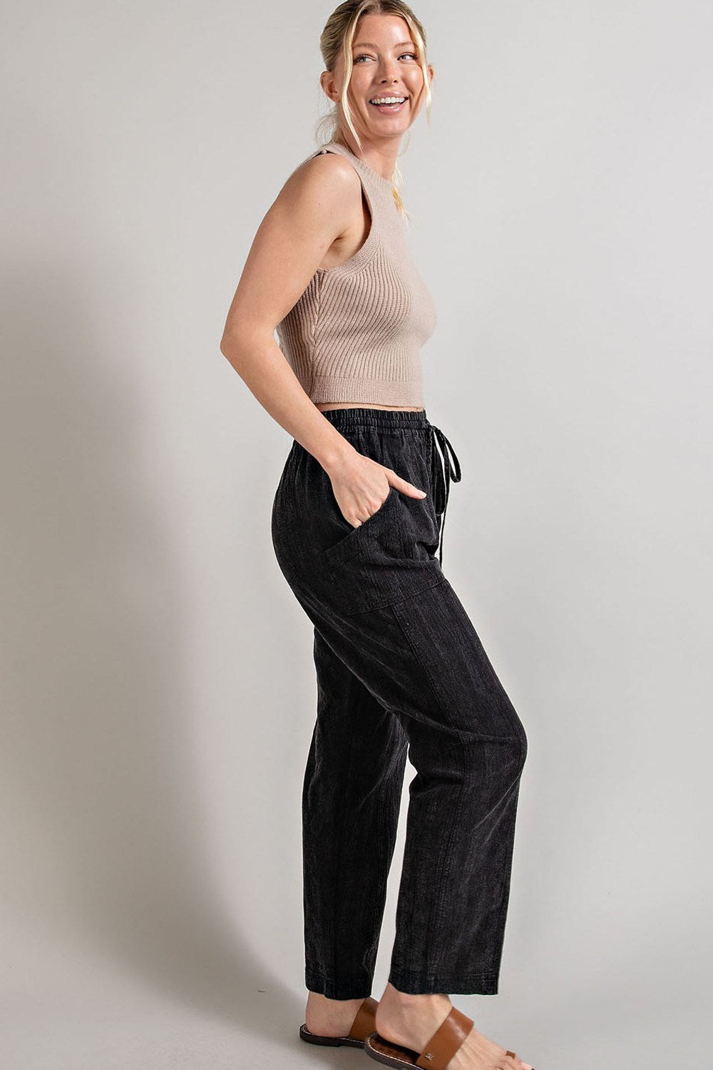 •LYDIA• striped mineral washed cotton blend pants