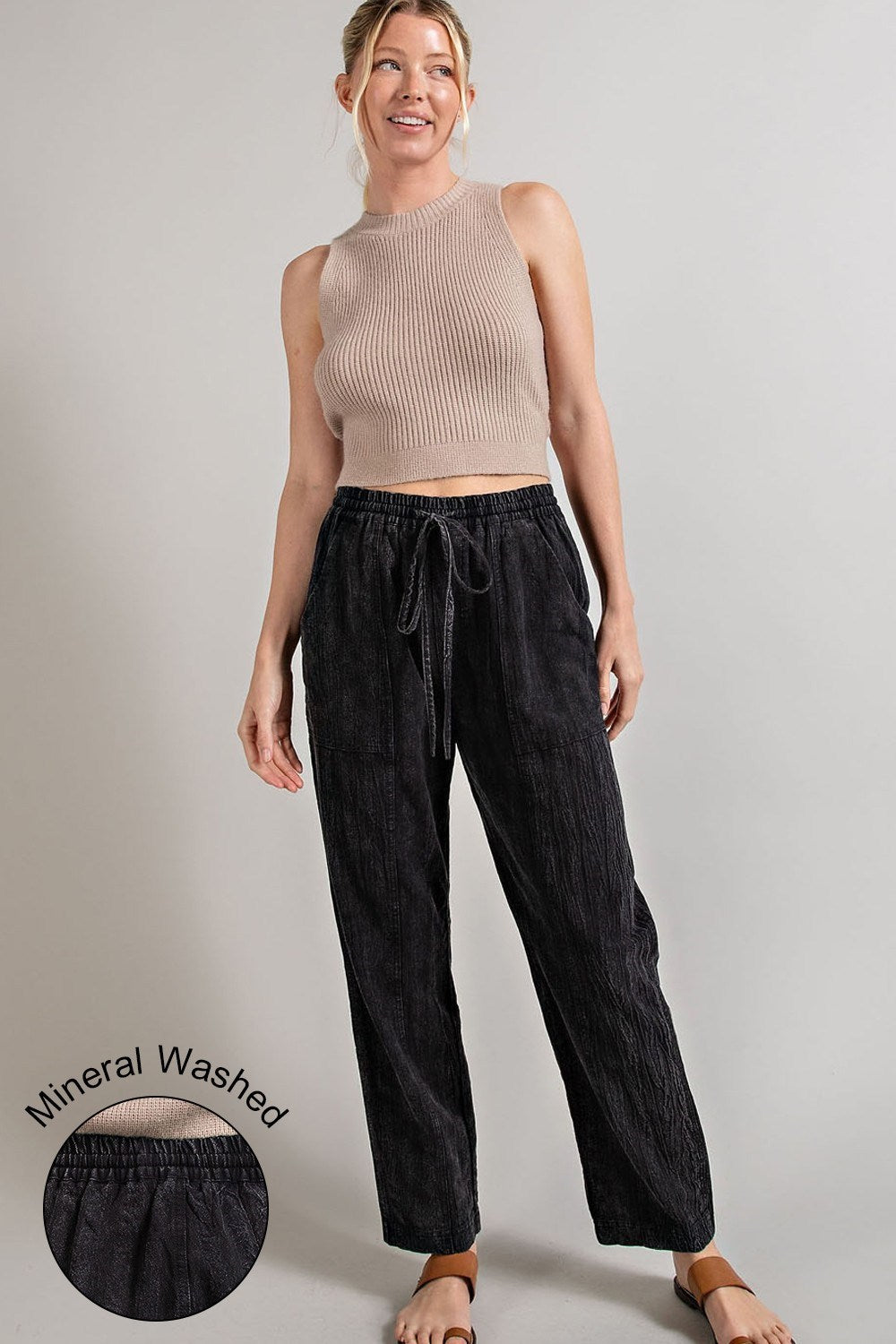 •LYDIA• striped mineral washed cotton blend pants