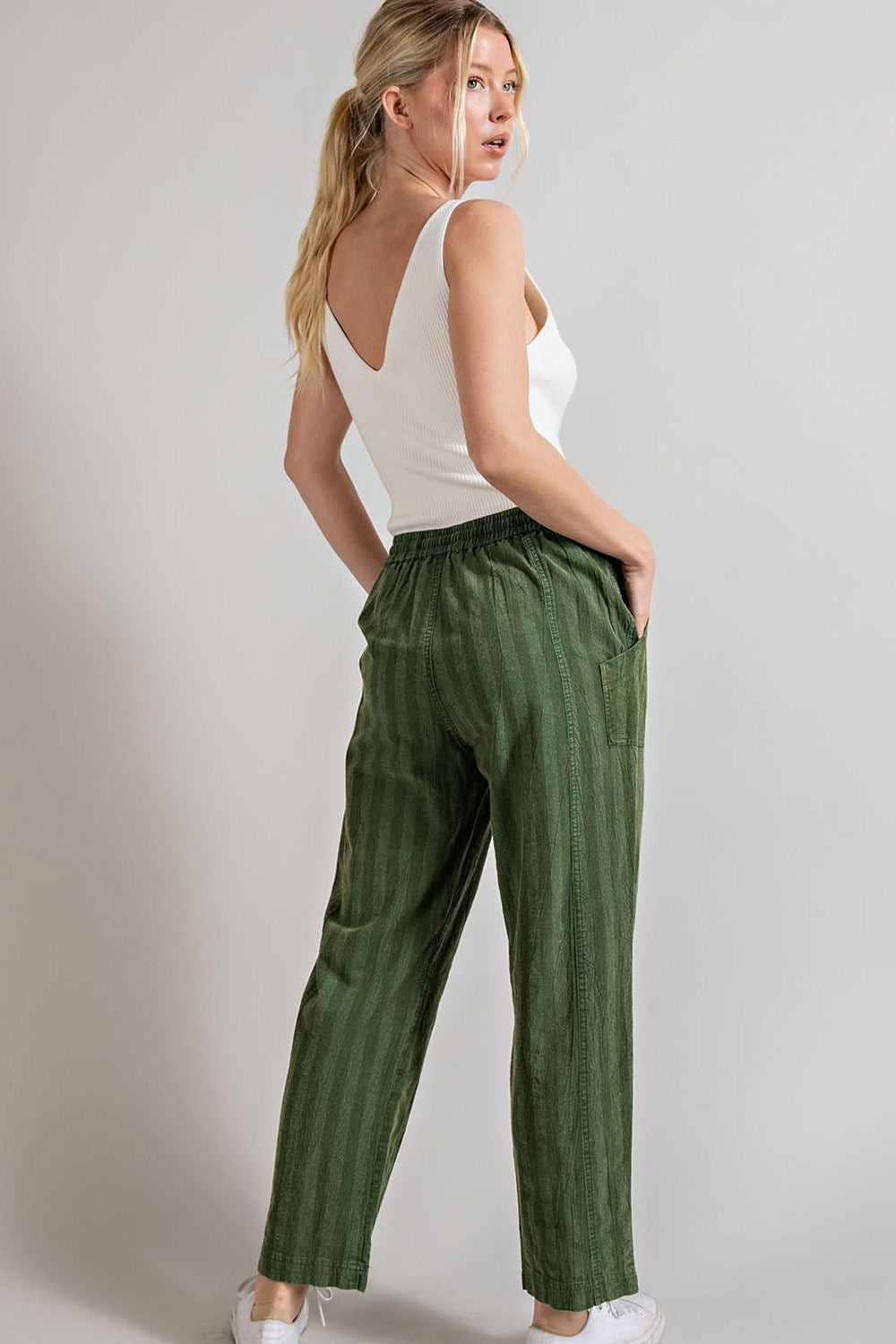 •LYDIA• striped mineral washed cotton blend pants