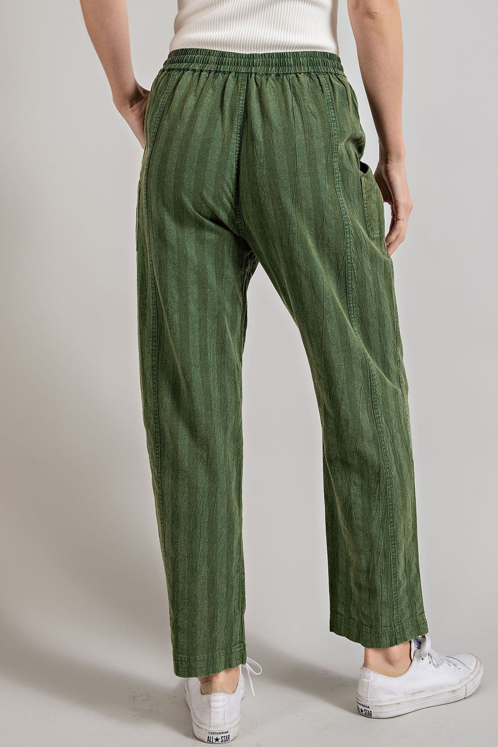 •LYDIA• striped mineral washed cotton blend pants