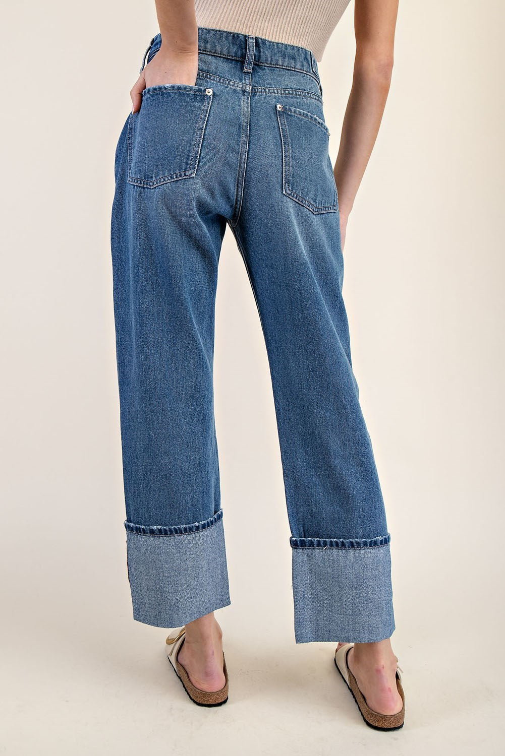 •JOANNA• cropped cuffed denim pants