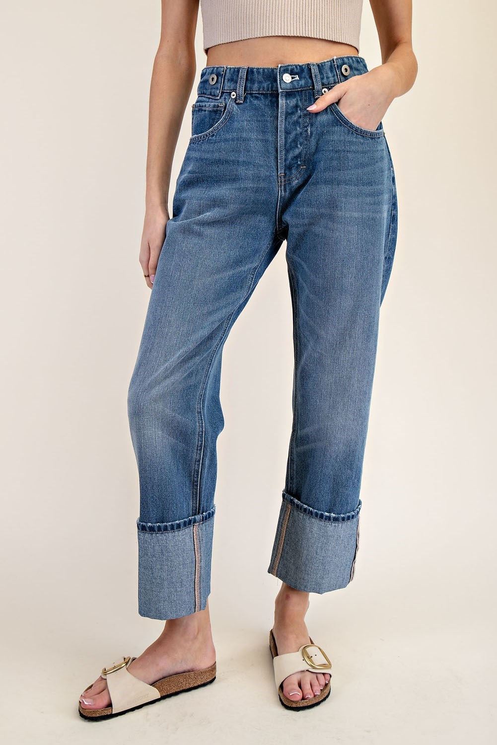 •JOANNA• cropped cuffed denim pants