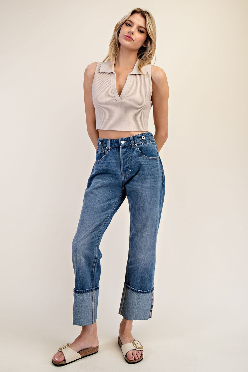 •JOANNA• cropped cuffed denim pants