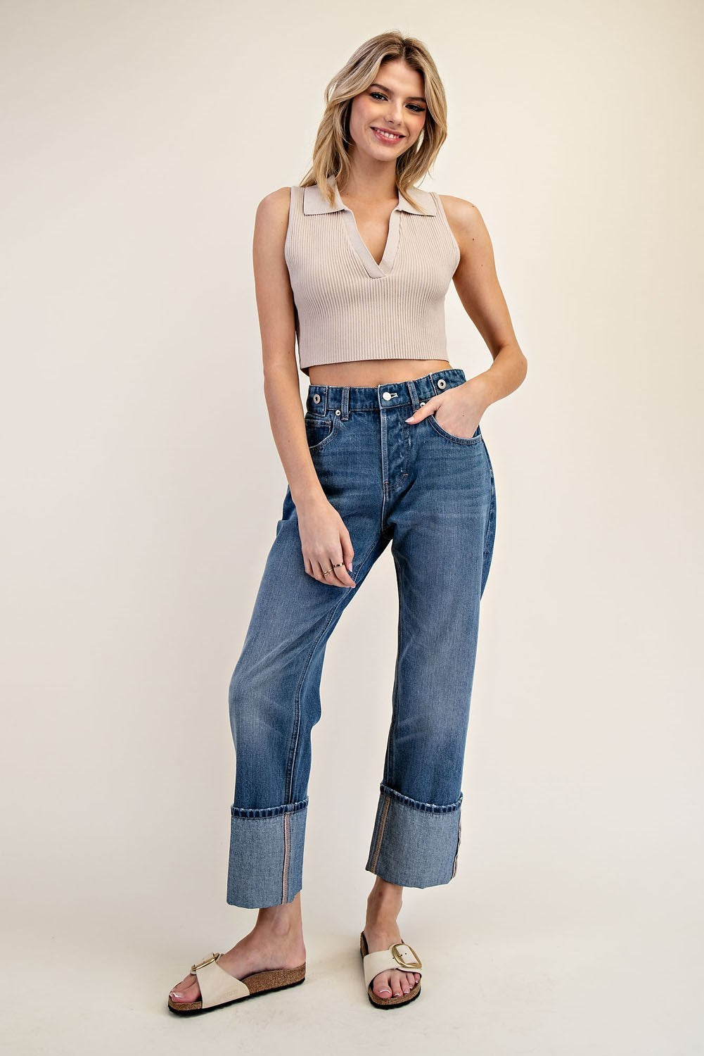 •JOANNA• cropped cuffed denim pants