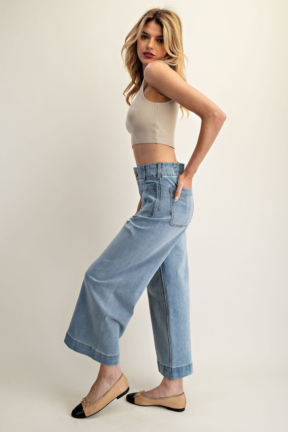 •CORDELIA - CLASSIC• cropped wide leg denim pants