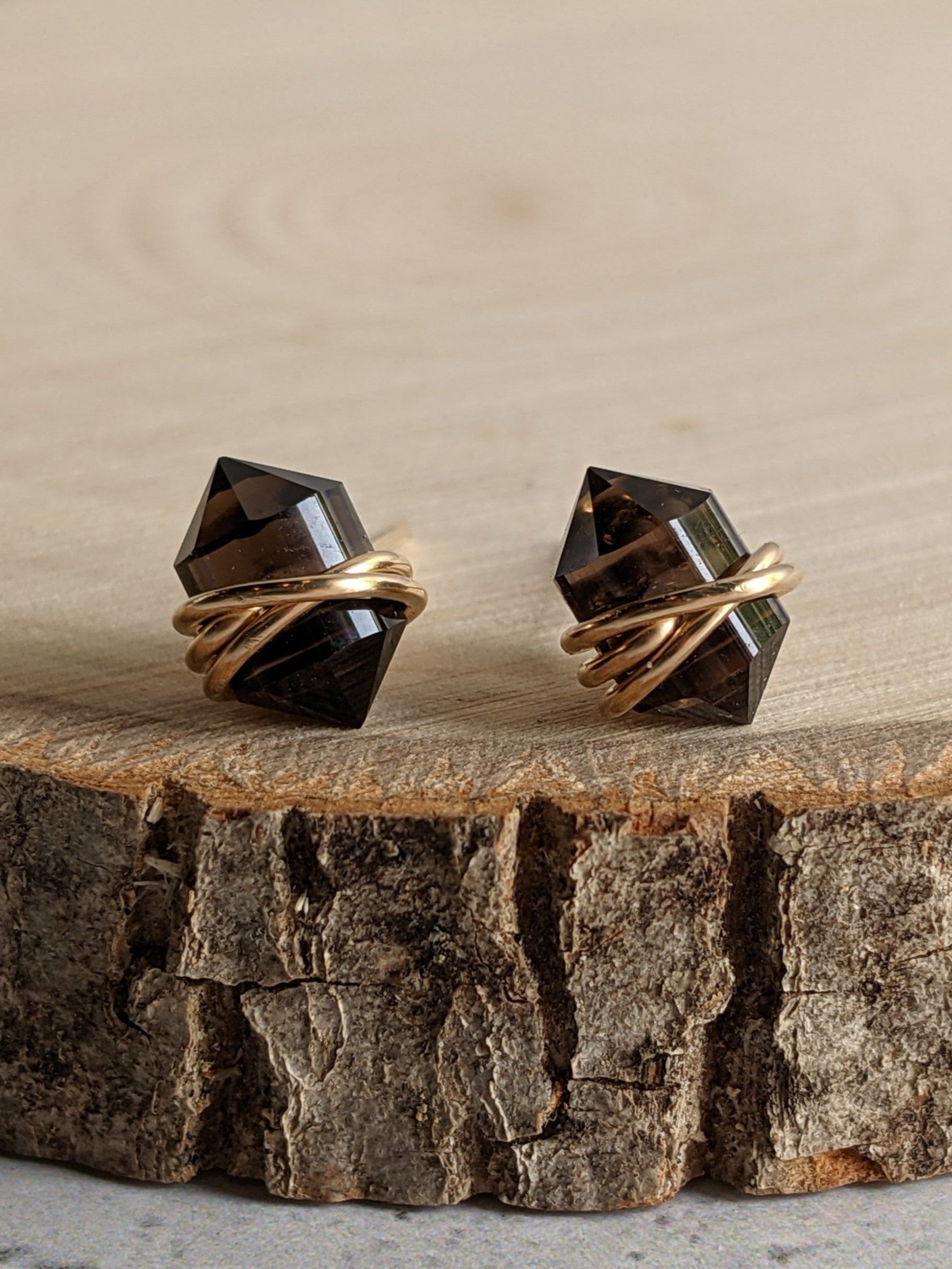 •PIKE• smoky quartz + gold stud earrings