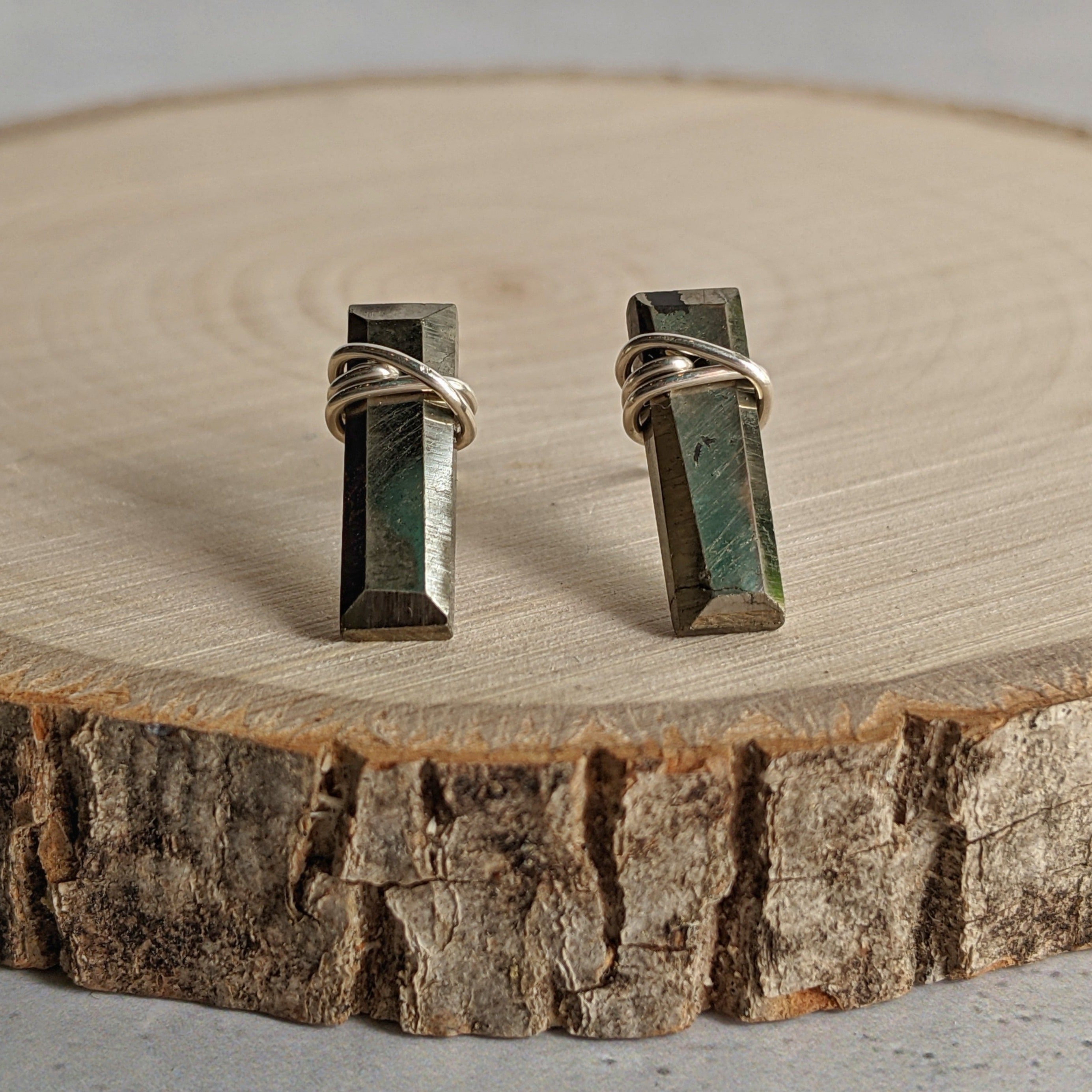 •BAR• pyrite + silver stud earrings