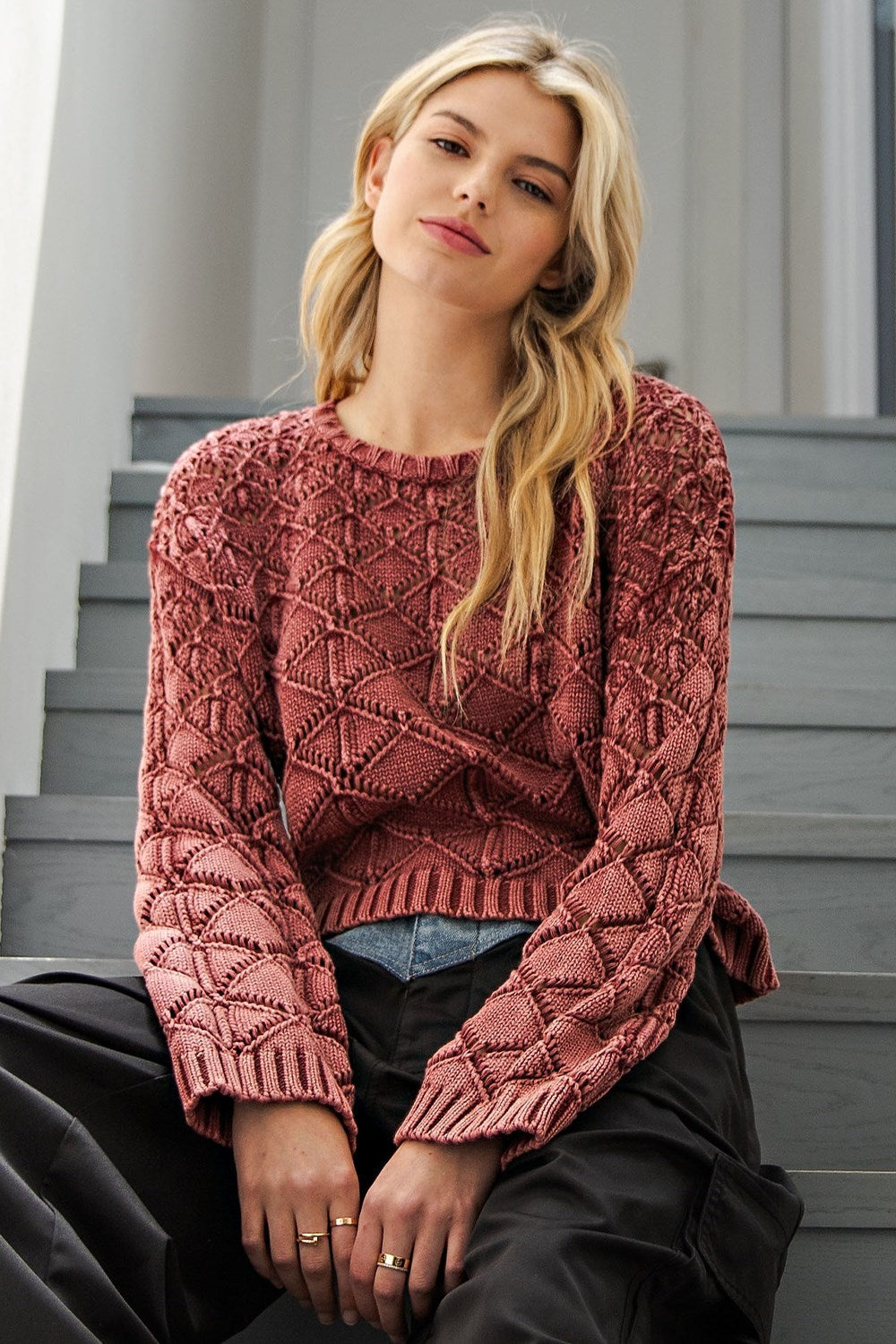 •RASPBERRY• cotton crochet knit sweater