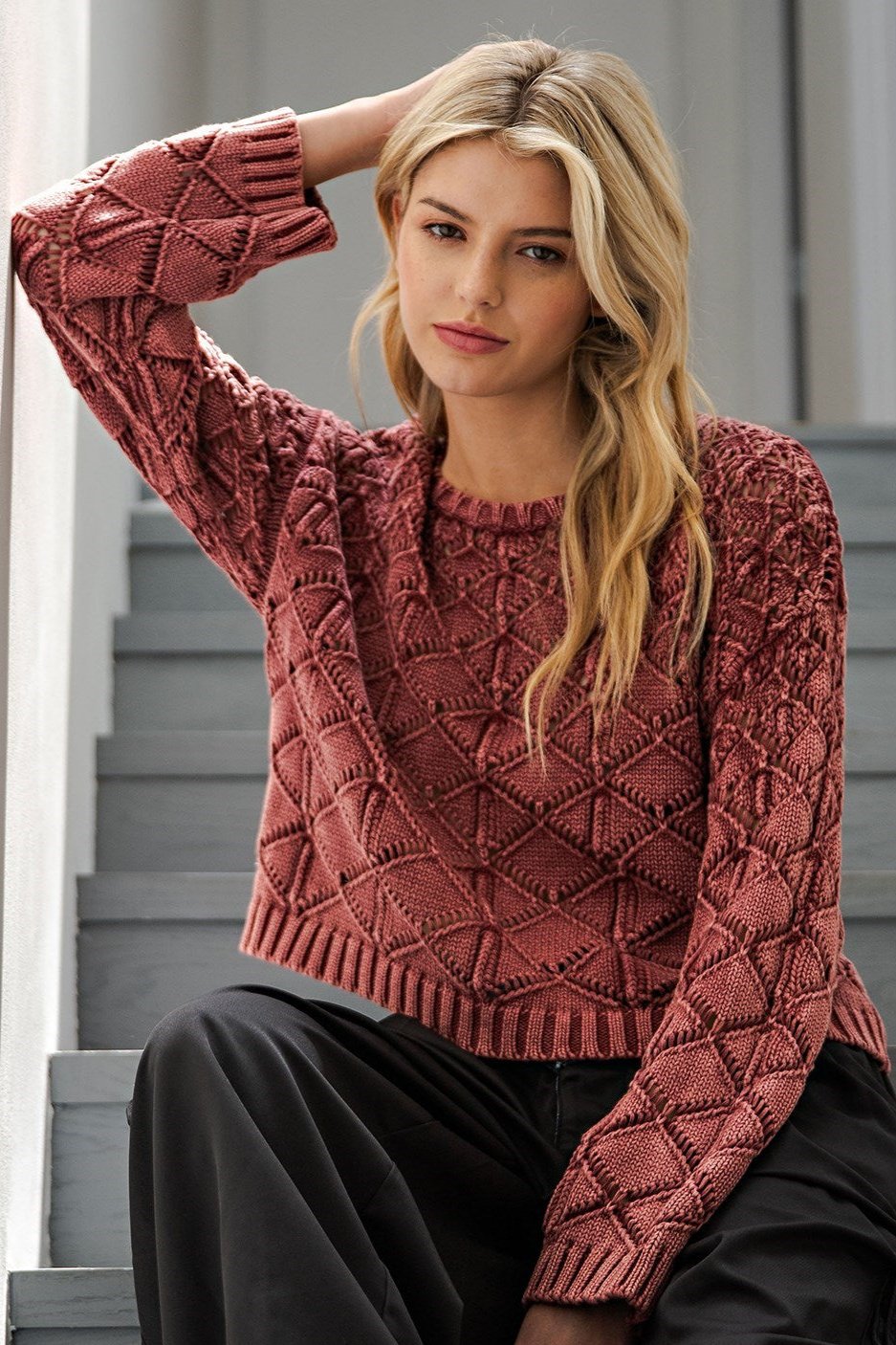 •RASPBERRY• cotton crochet knit sweater