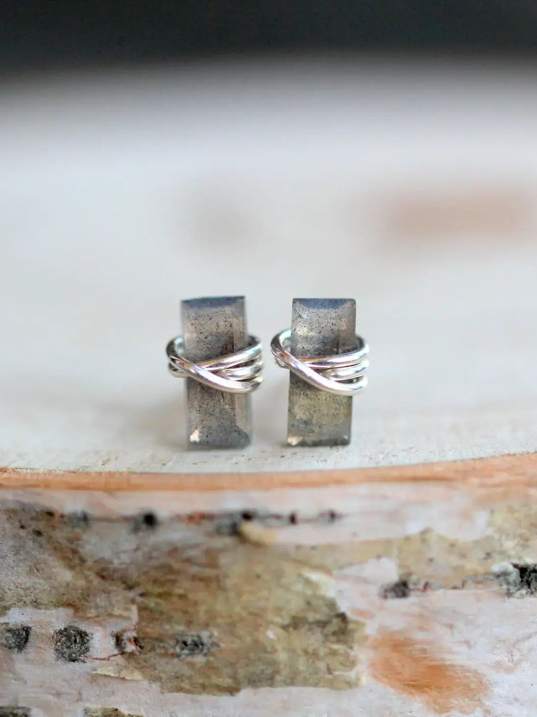 •BAGUETTE• labradorite + silver stud earrings