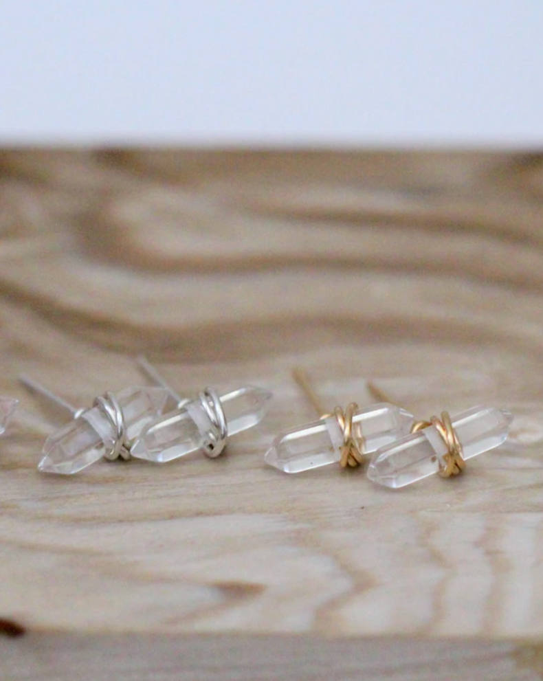 •CREST• quartz + silver stud earrings