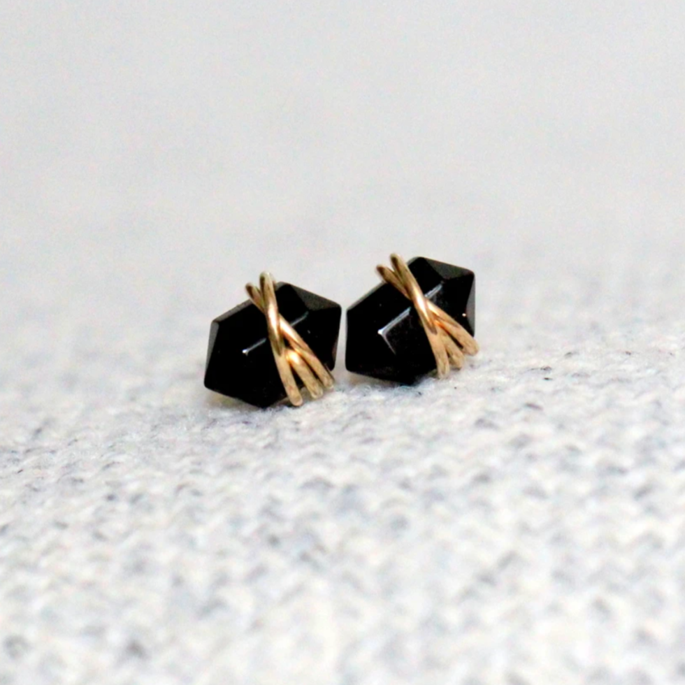 •PIKE• black agate + gold stud earrings