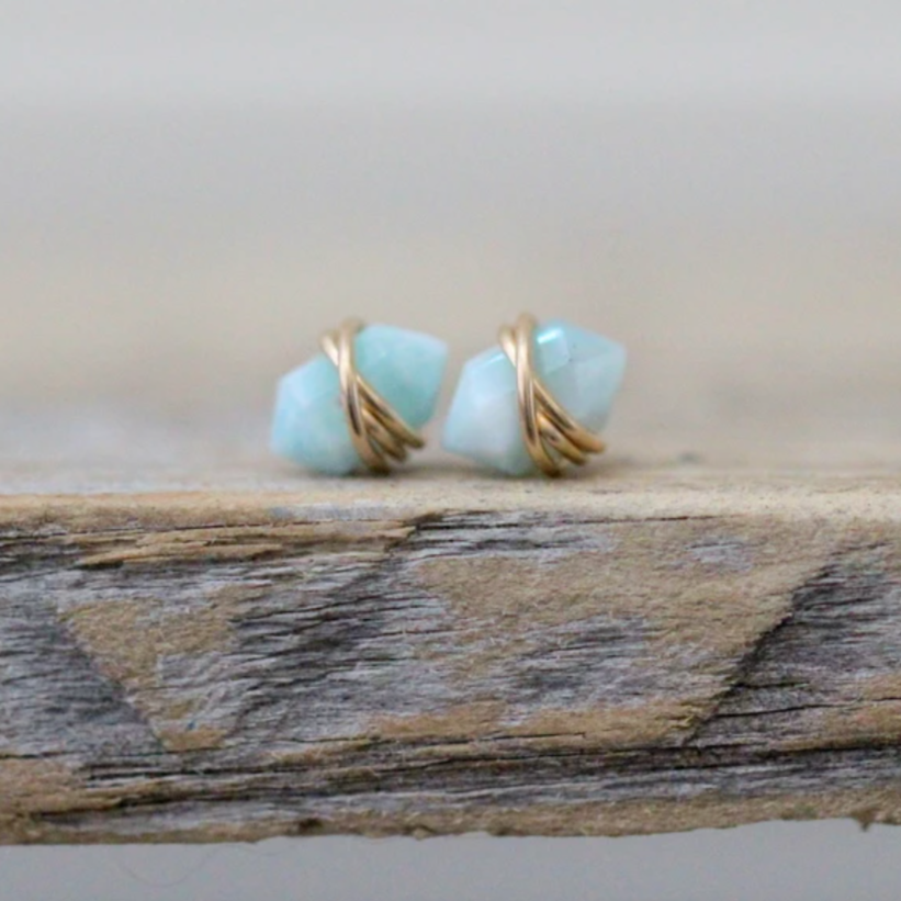 •PIKE• larimar + gold stud earrings