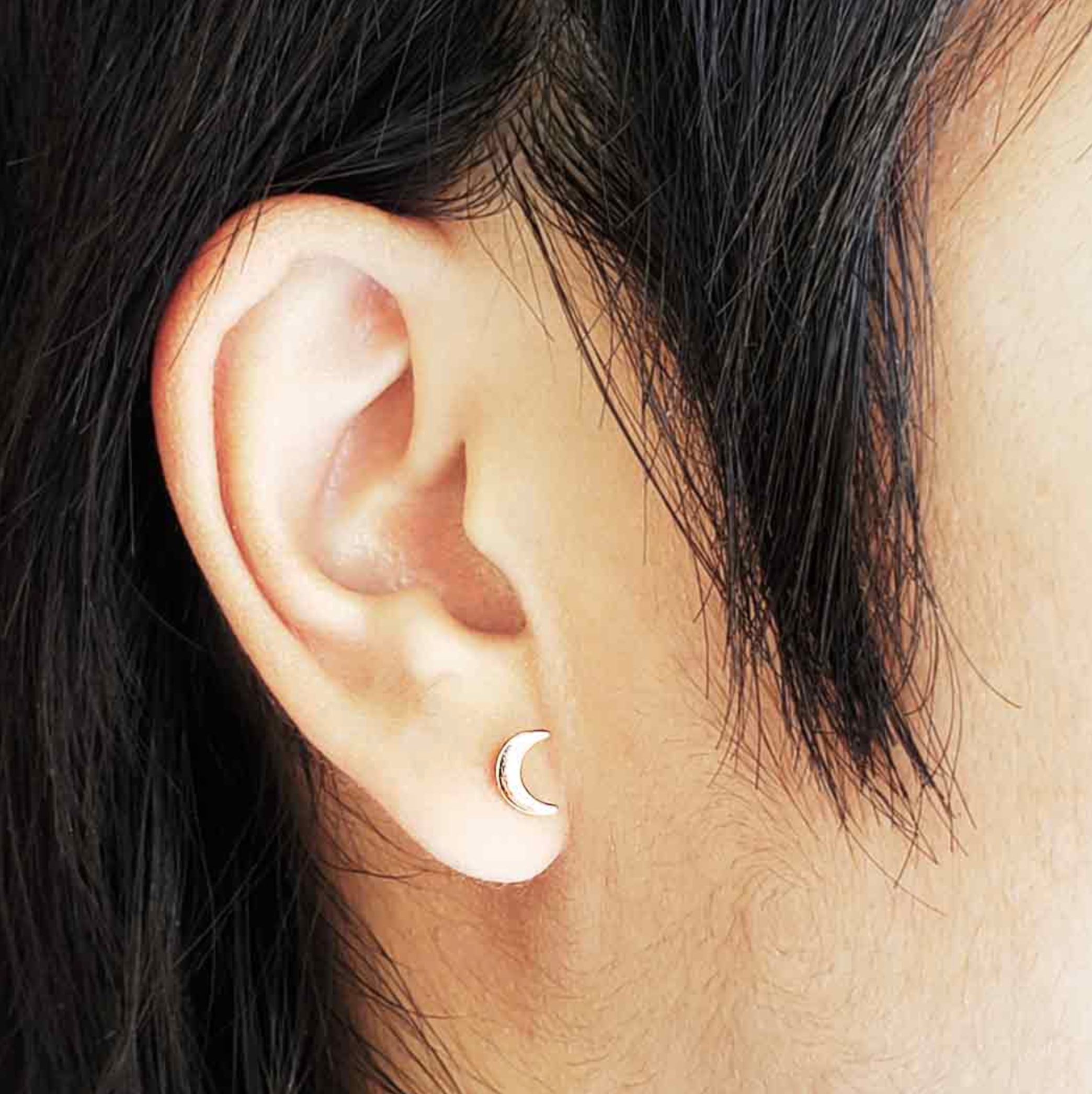 •TINY CRESCENT MOON• gold stud earrings