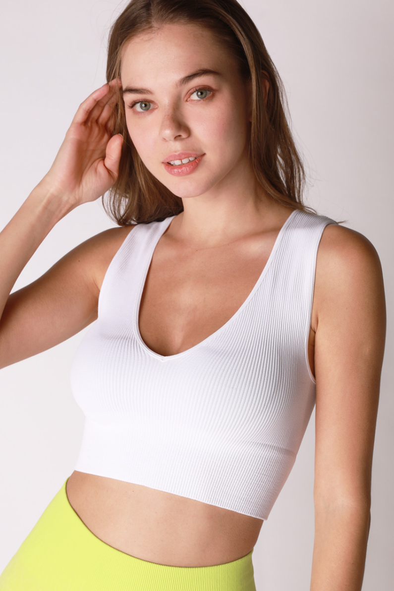 •RIBBED DEEP-V• cropped tank top (USA)