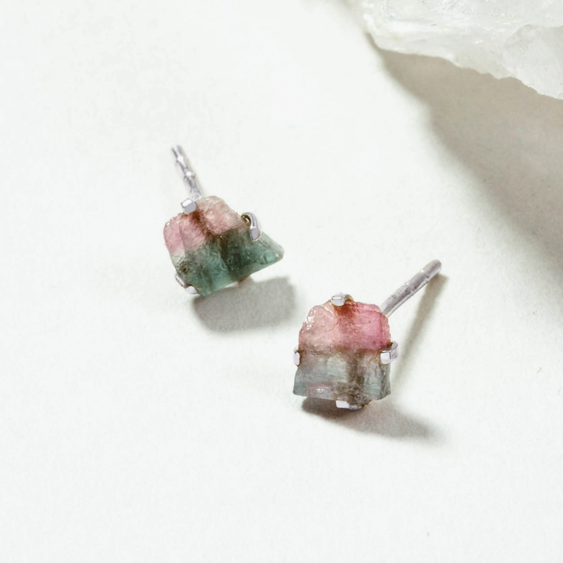 •WATERMELON TOURMALINE• silver prong set stud earrings