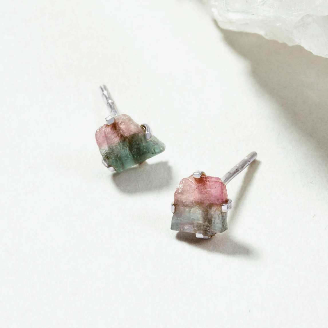 •PRONG SET• watermelon tourmaline silver stud earrings