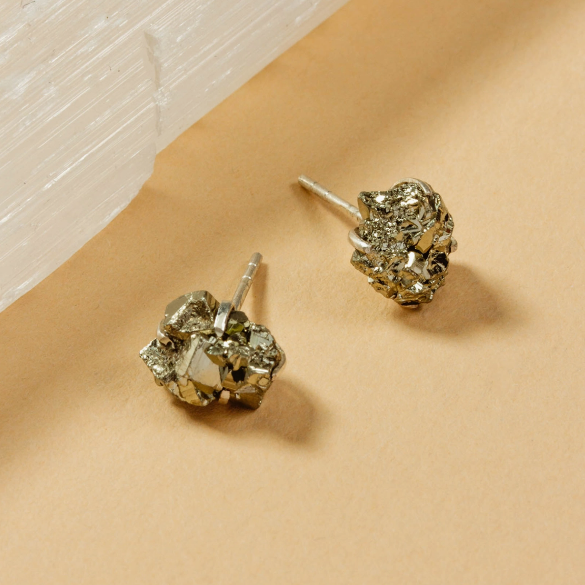 •PYRITE• silver prong set stud earrings