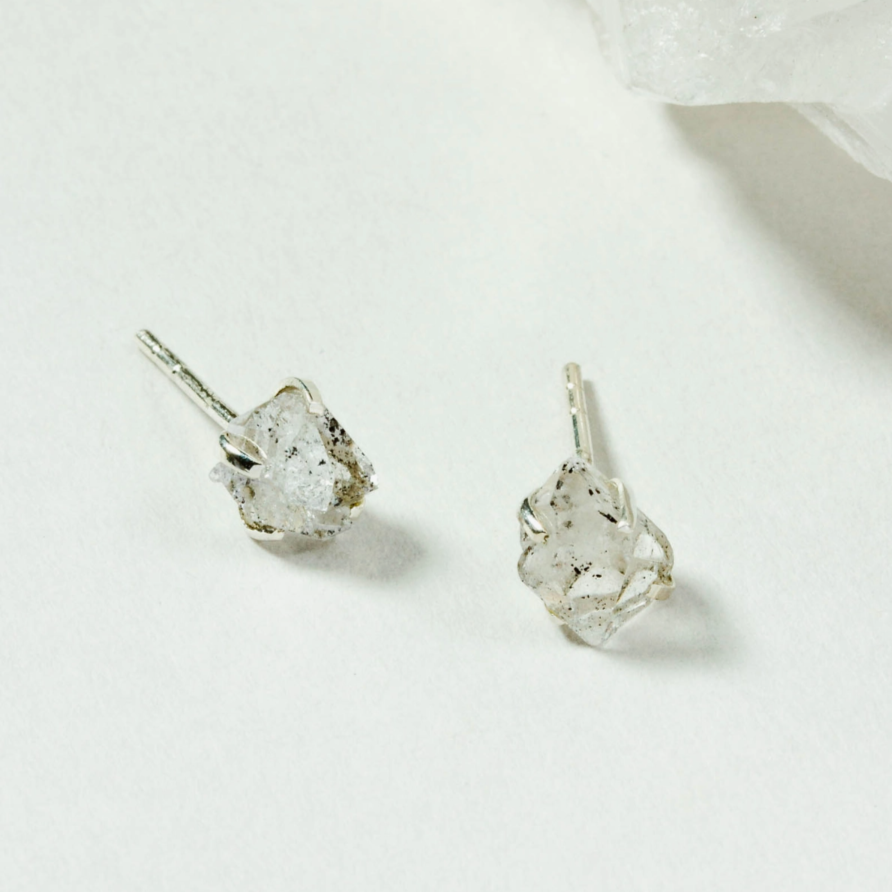 •HERKIMER• silver prong set stud earrings