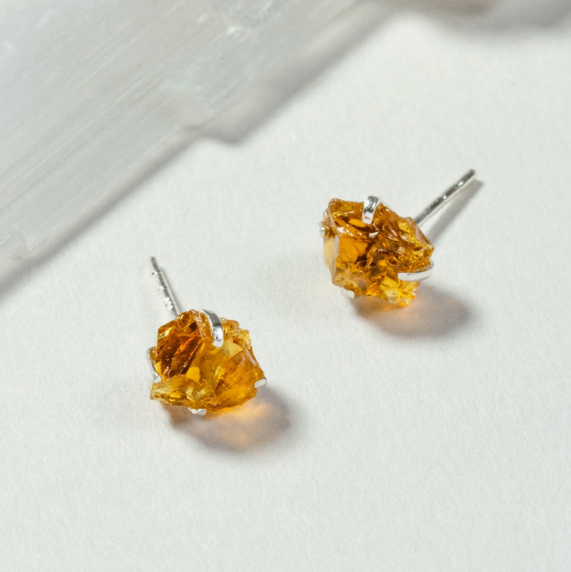 •CITRINE• silver prong set stud earrings