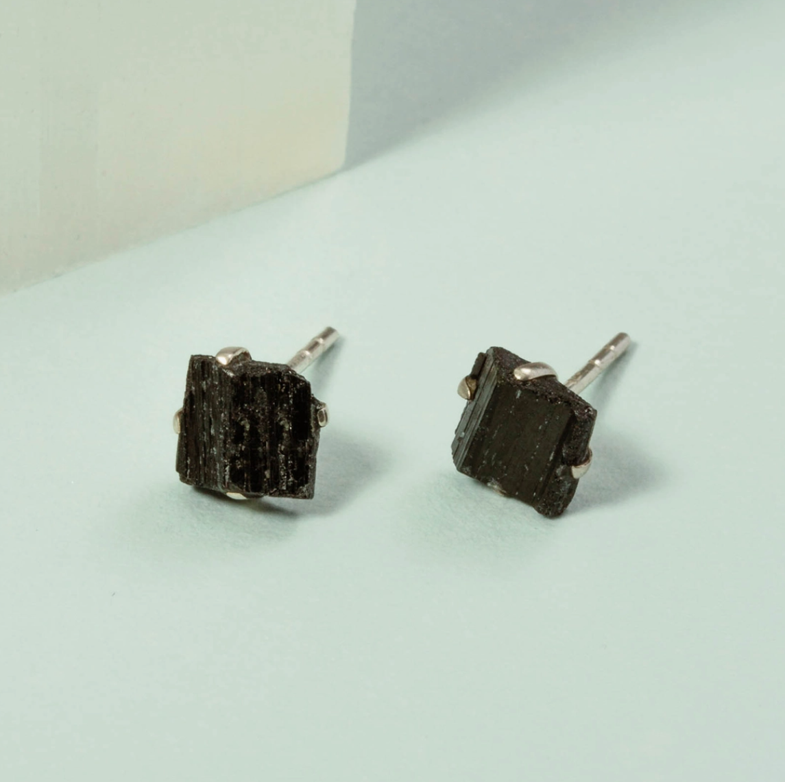 •PRONG SET• black tourmaline silver stud earrings