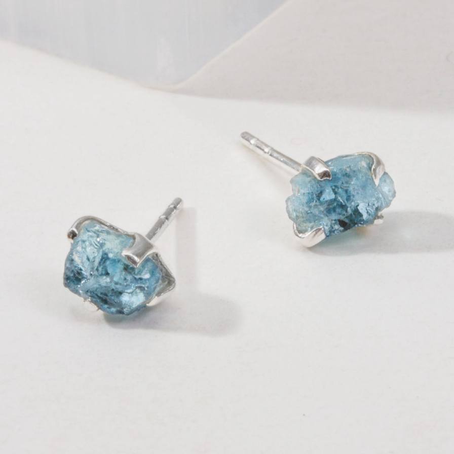 •AQUAMARINE• silver prong set stud earrings