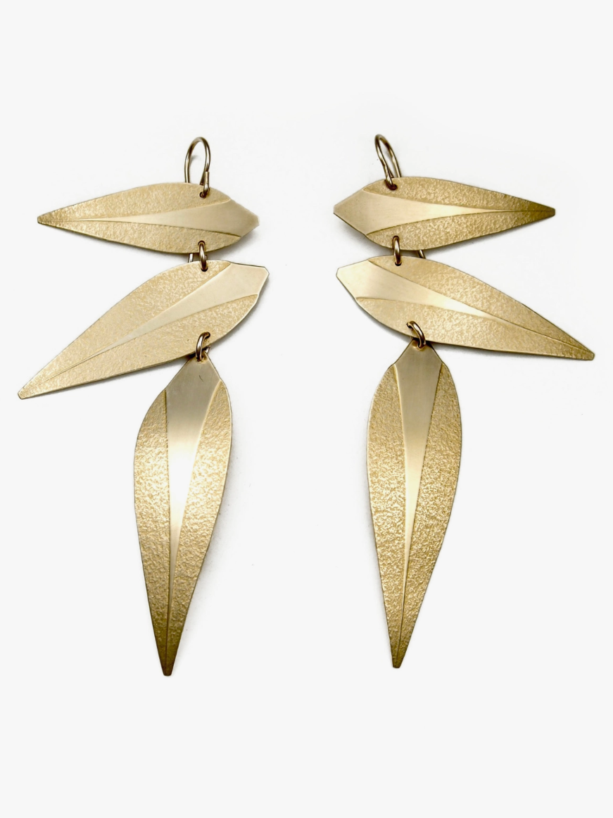 •LEAF PUNK• gold dangle earrings