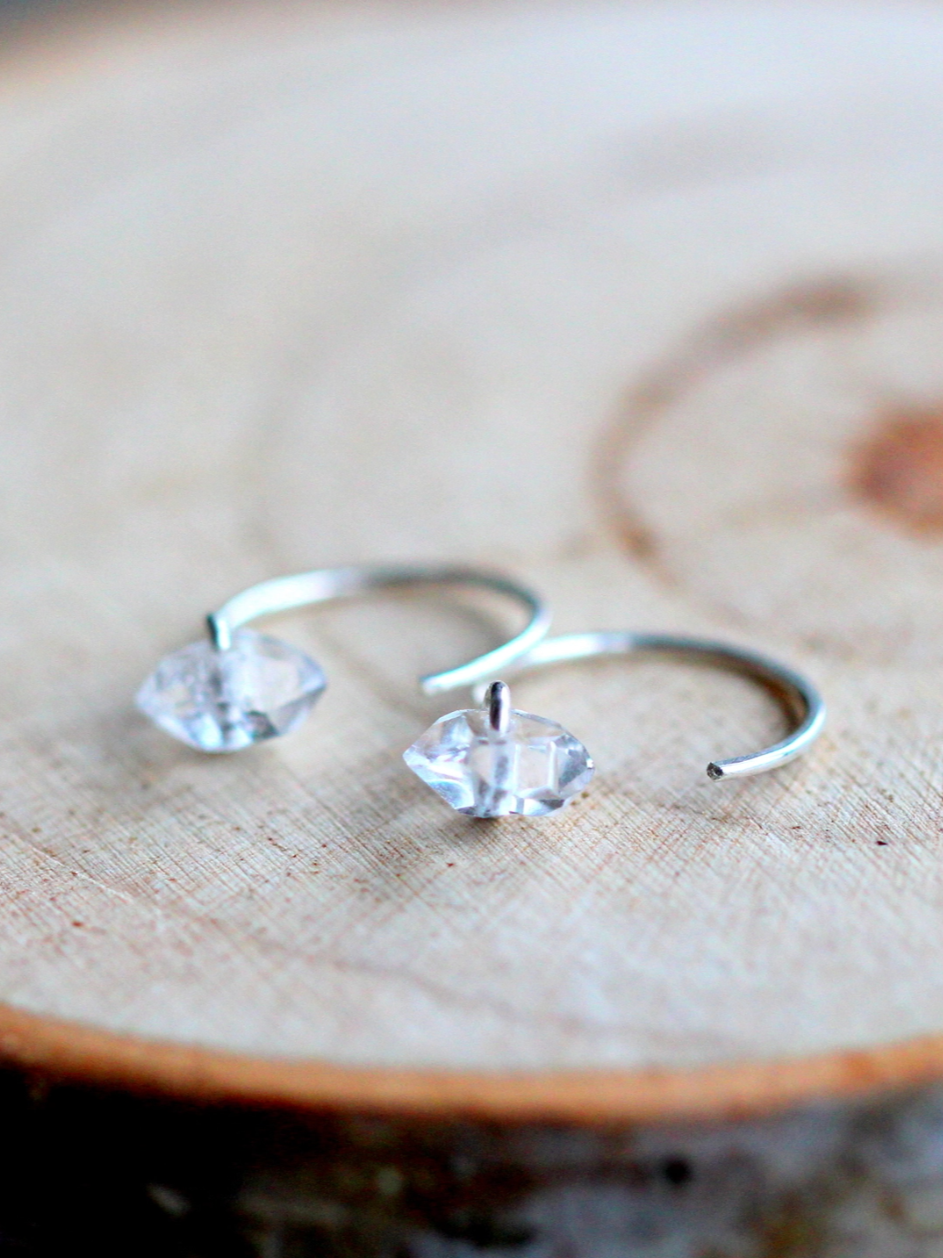 •HUG HOOP• herkimer + silver earrings