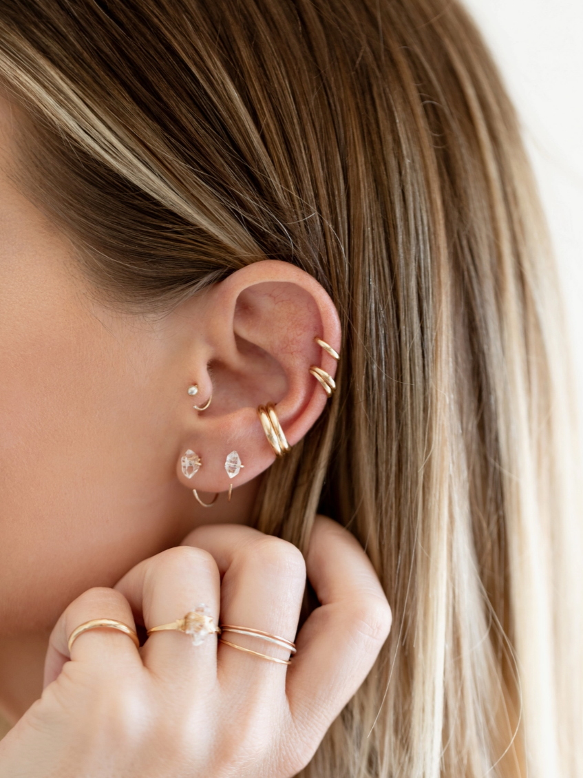 •HUG HOOP• herkimer + silver earrings