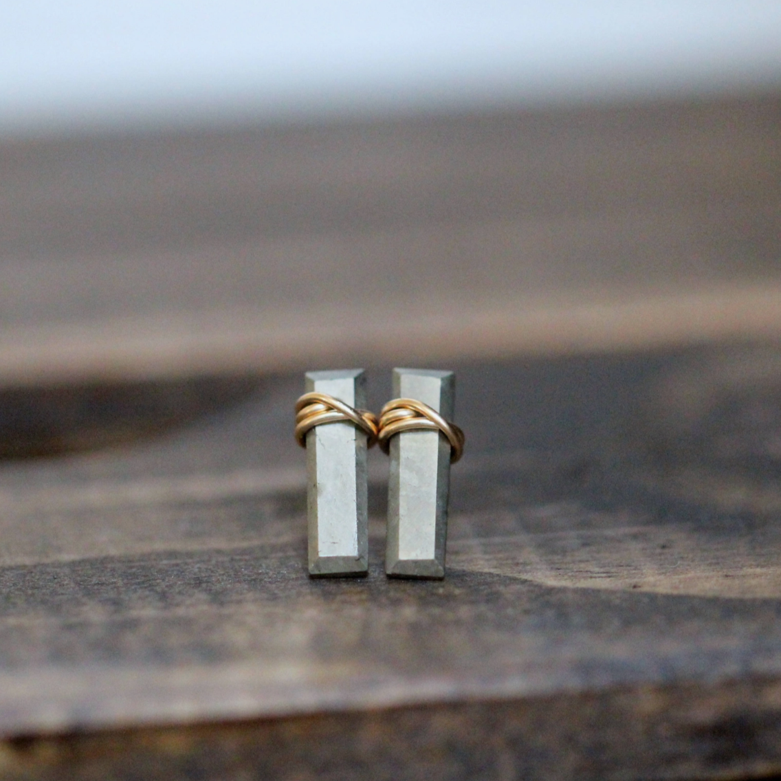•BAR• pyrite + gold stud earrings