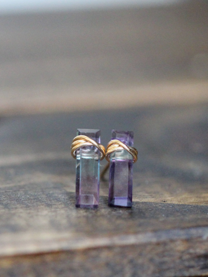 •BAR• fluorite + gold stud earrings
