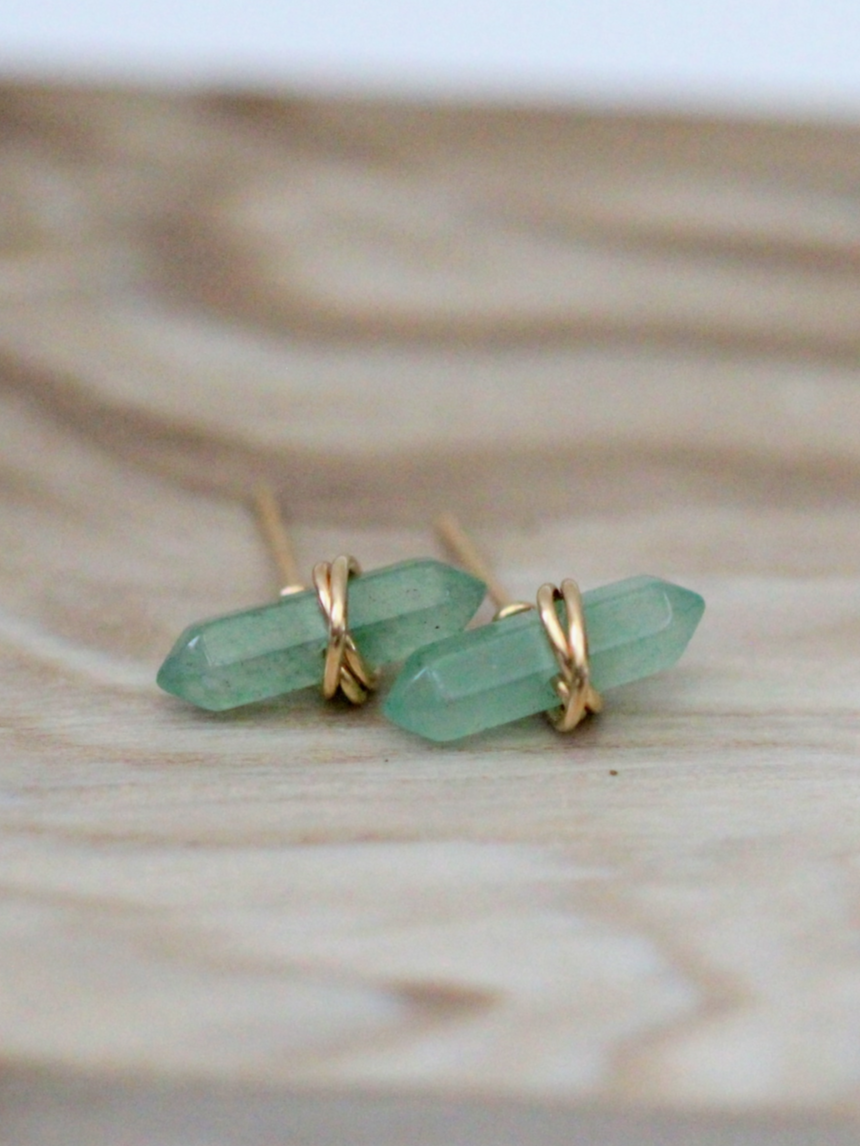 •CREST• aventurine + gold stud earrings
