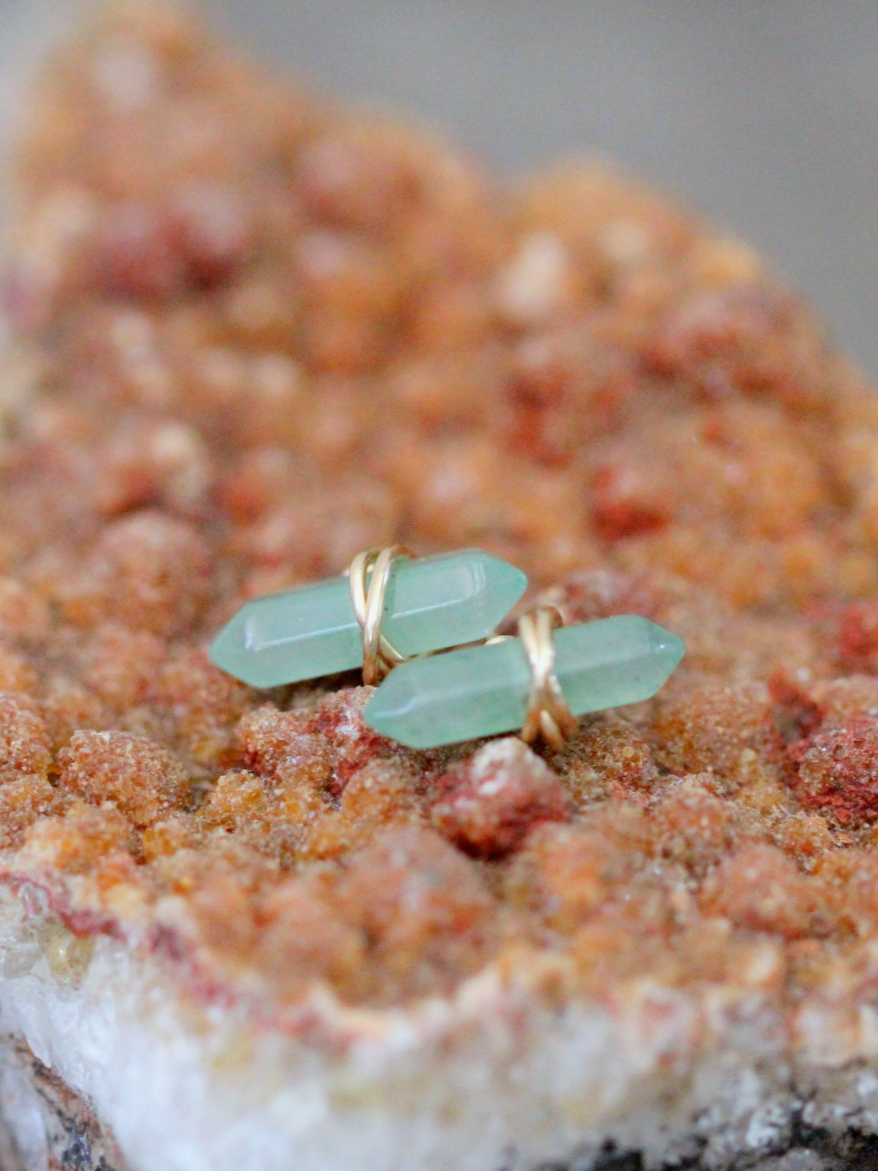 •CREST• aventurine + gold stud earrings