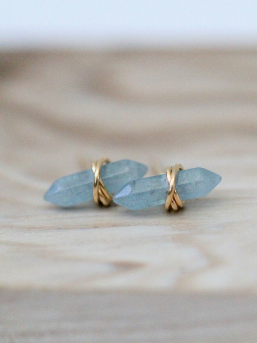 •CREST• aquamarine + gold stud earrings