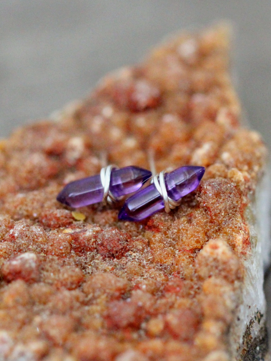 •CREST• amethyst + silver stud earrings