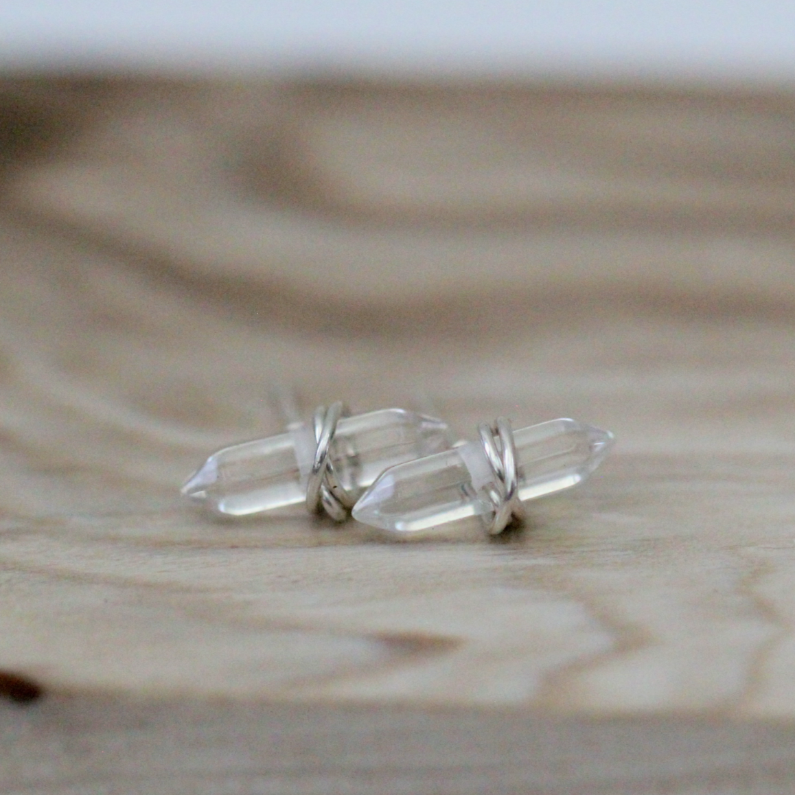 •CREST• clear quartz + silver stud earrings
