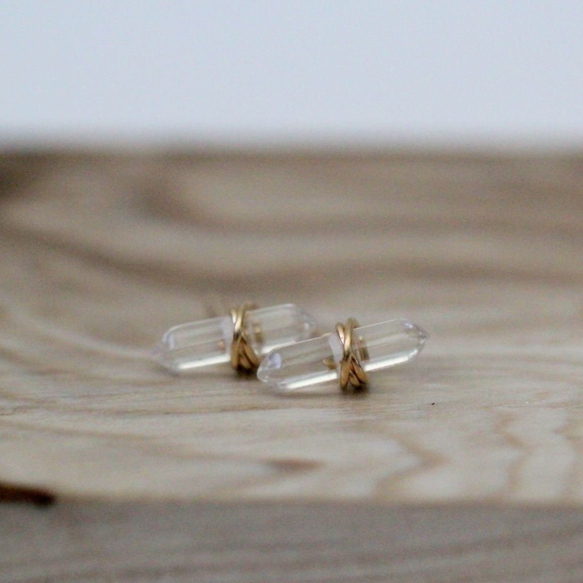 •CREST• clear quartz + gold stud earrings