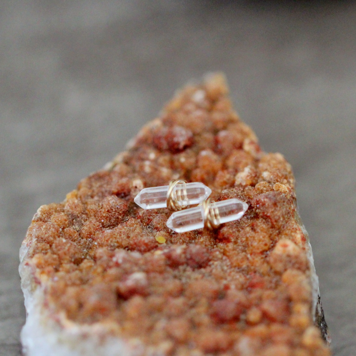 •CREST• clear quartz + gold stud earrings