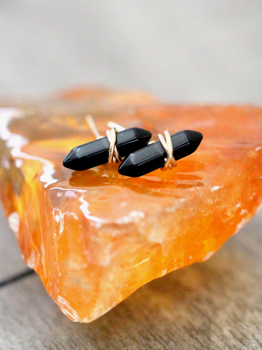 •CREST• obsidian + gold stud earrings
