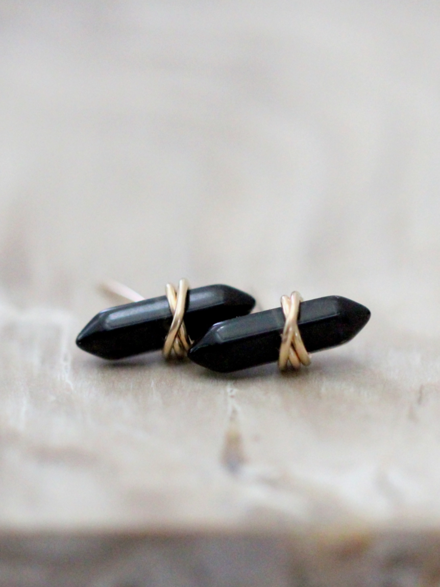 •CREST• obsidian + gold stud earrings
