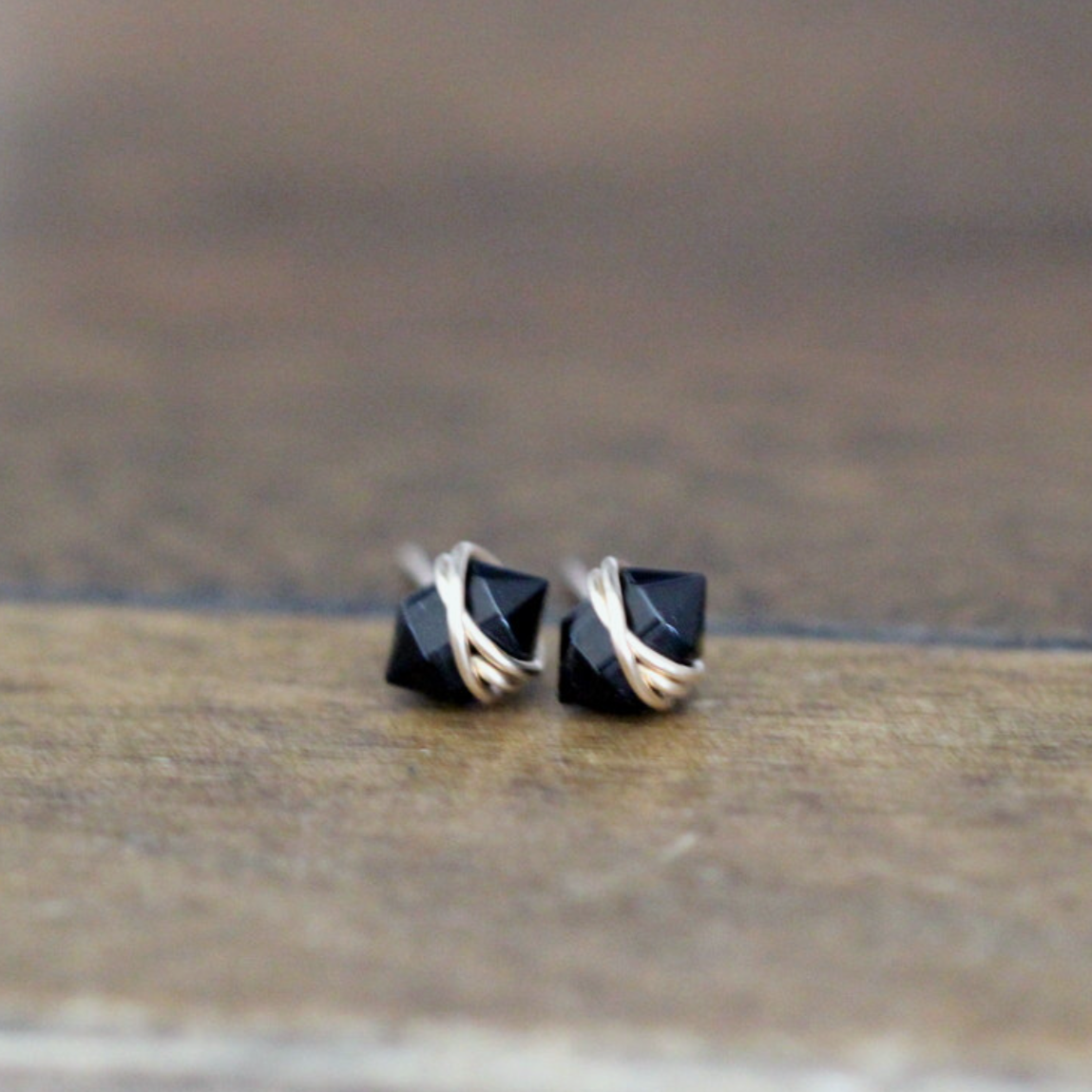 •PIKE• black agate + silver stud earrings